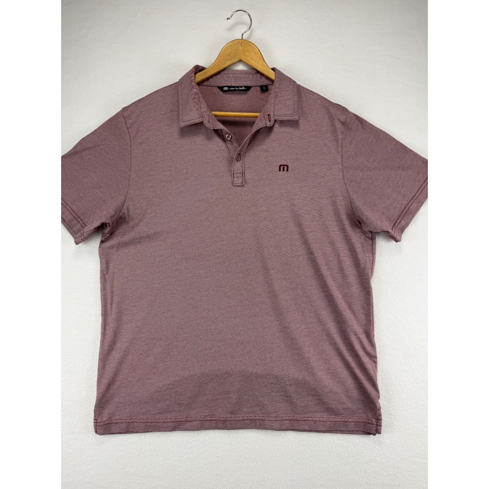 TravisMathew Polo Shirt Mens XL Burgundy White Stripe Short Sleeve Golf Tee
